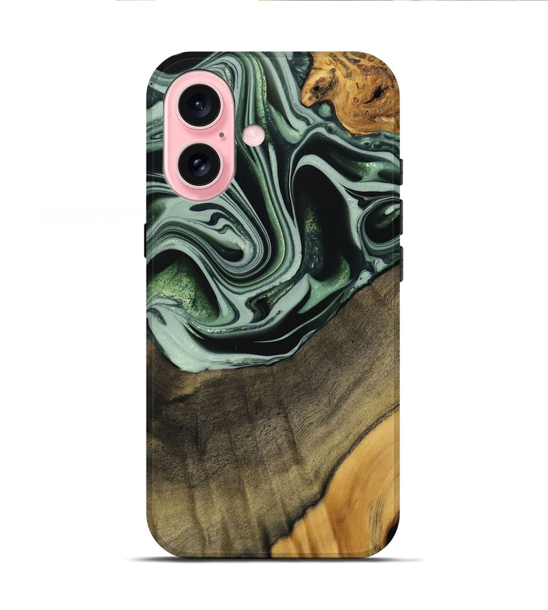 iPhone 16 Wood Live Edge Phone Case - Cacilie (Green, 740589)