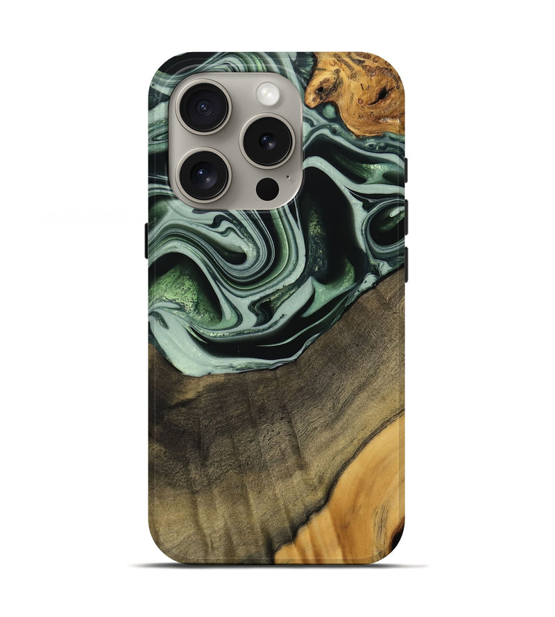 iPhone 16 Pro Wood Live Edge Phone Case - Cacilie (Green, 740589)