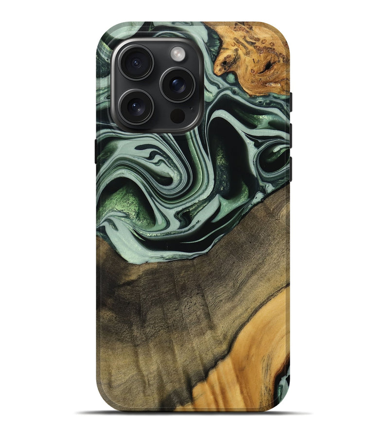 iPhone 16 Pro Max Wood Live Edge Phone Case - Cacilie (Green, 740589)