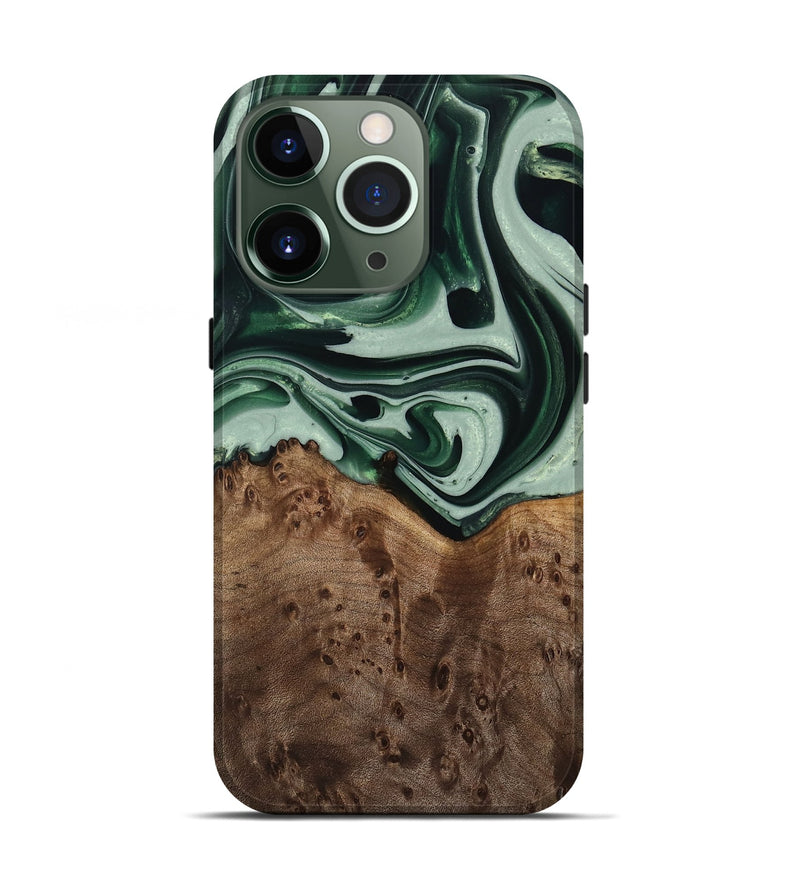 iPhone 13 Pro Wood Live Edge Phone Case - Moody (Green, 740593)