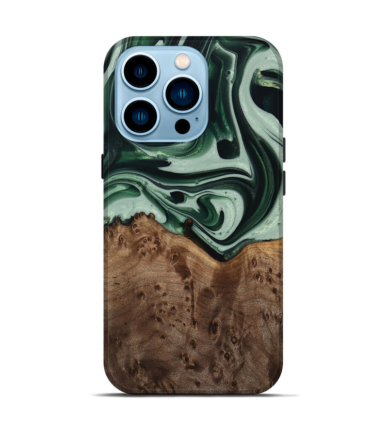 iPhone 14 Pro Wood Live Edge Phone Case - Moody (Green, 740593)