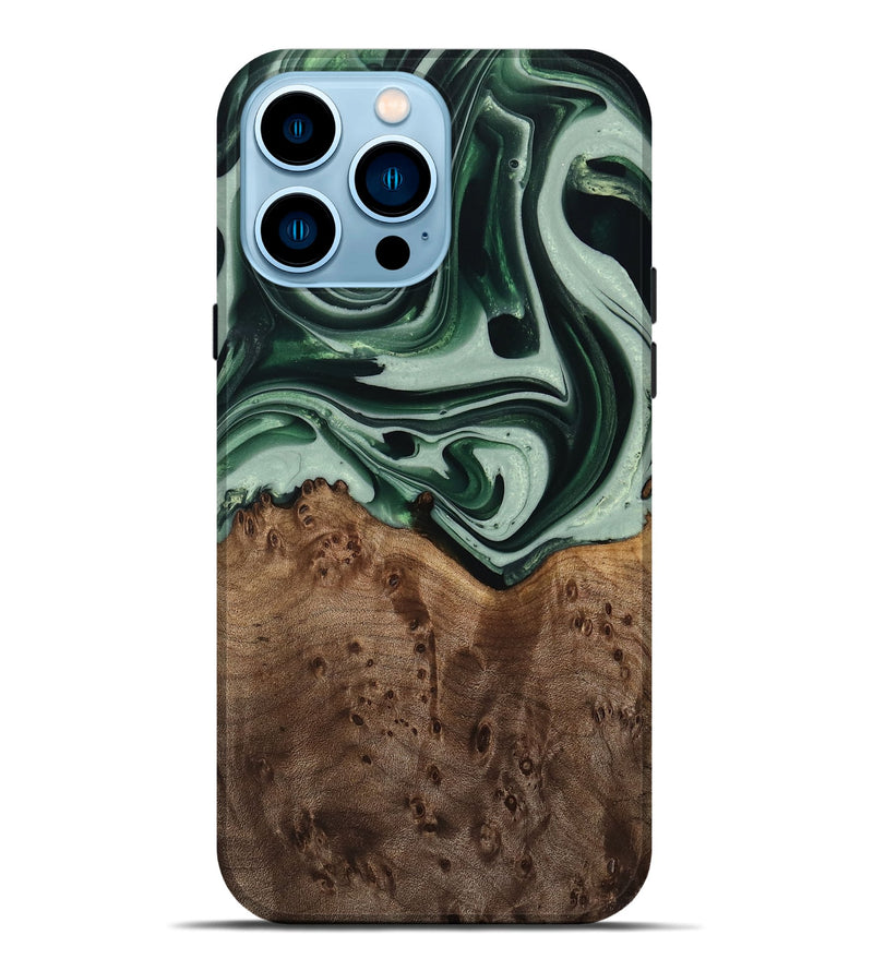 iPhone 14 Pro Max Wood Live Edge Phone Case - Moody (Green, 740593)