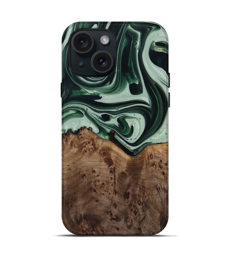 iPhone 15 Wood Live Edge Phone Case - Moody (Green, 740593)