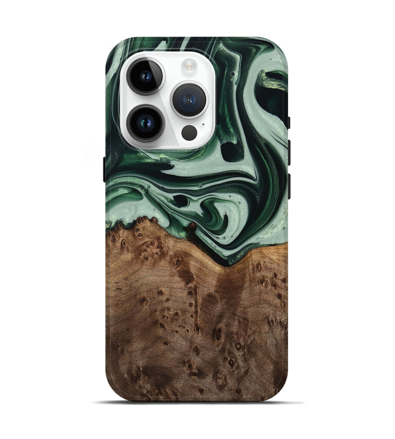 iPhone 15 Pro Wood Live Edge Phone Case - Moody (Green, 740593)