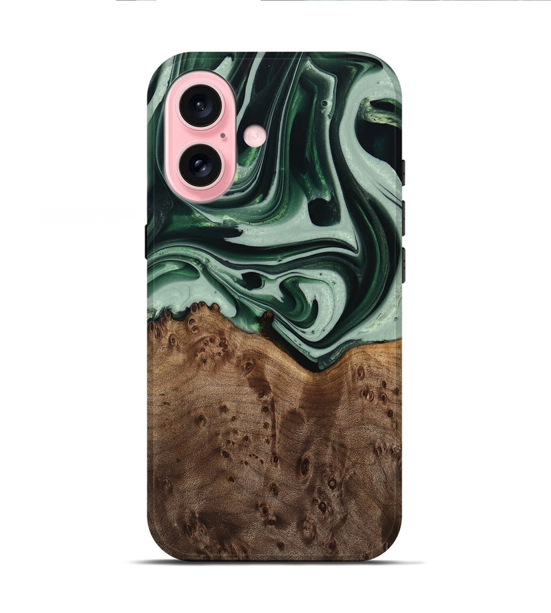 iPhone 16 Wood Live Edge Phone Case - Moody (Green, 740593)