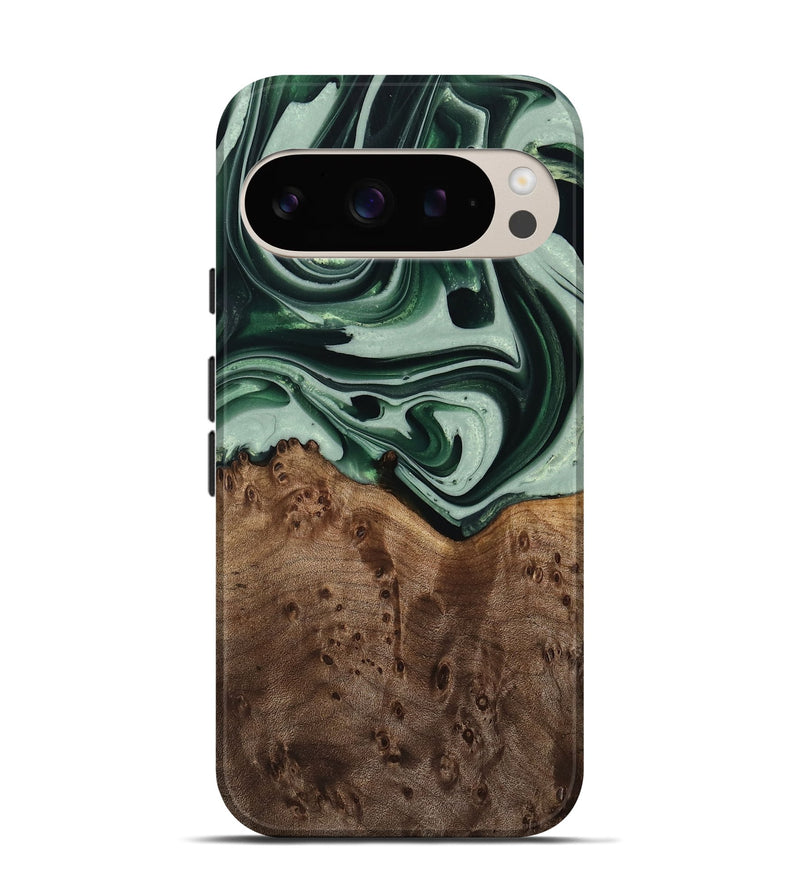 Pixel 9 Pro Wood Live Edge Phone Case - Moody (Green, 740593)