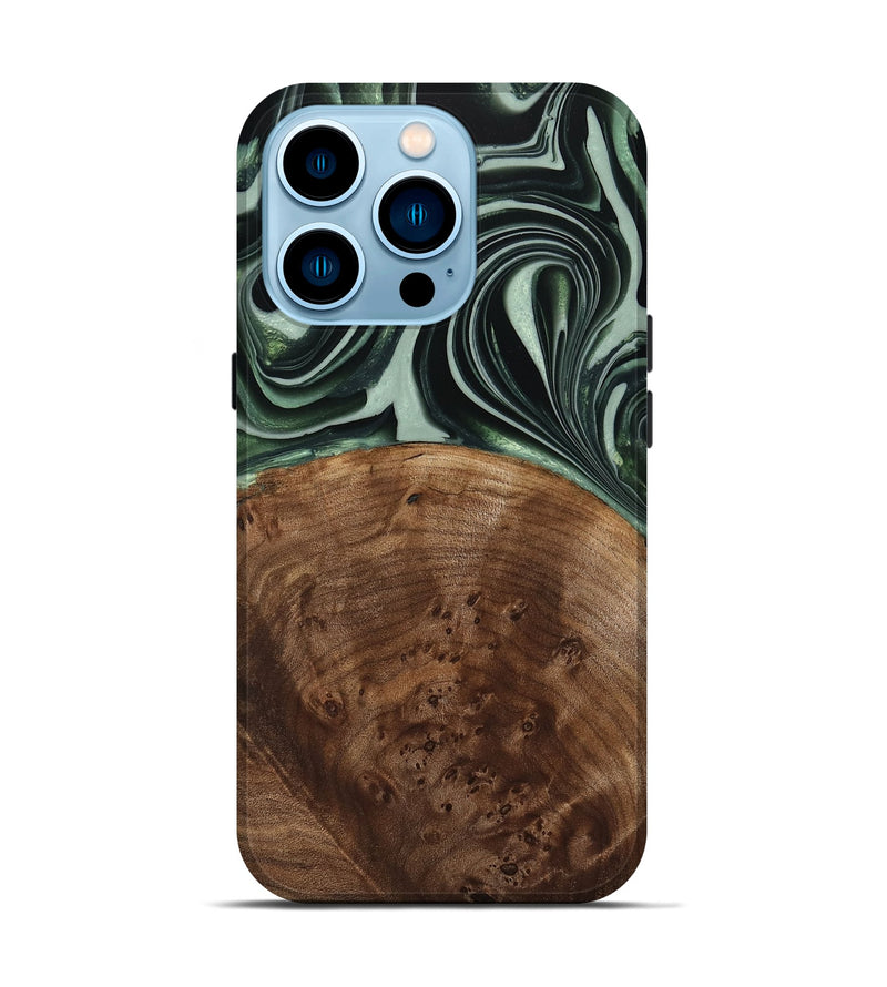 iPhone 14 Pro Wood Live Edge Phone Case - Sivo (Green, 740599)