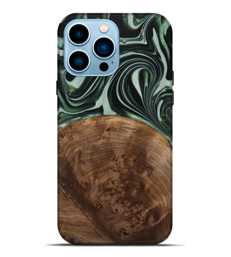 iPhone 14 Pro Max Wood Live Edge Phone Case - Sivo (Green, 740599)