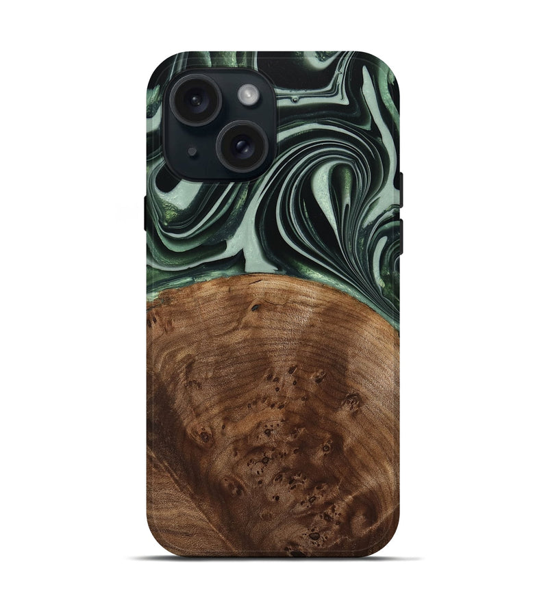 iPhone 15 Wood Live Edge Phone Case - Sivo (Green, 740599)