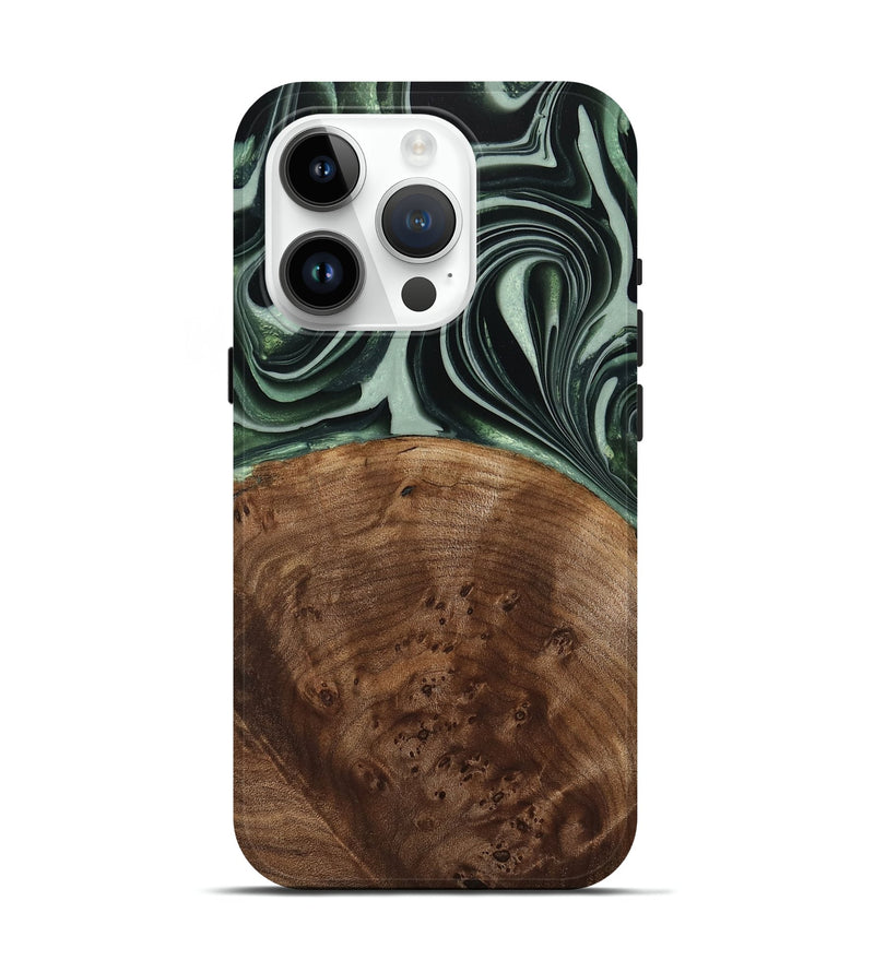 iPhone 15 Pro Wood Live Edge Phone Case - Sivo (Green, 740599)