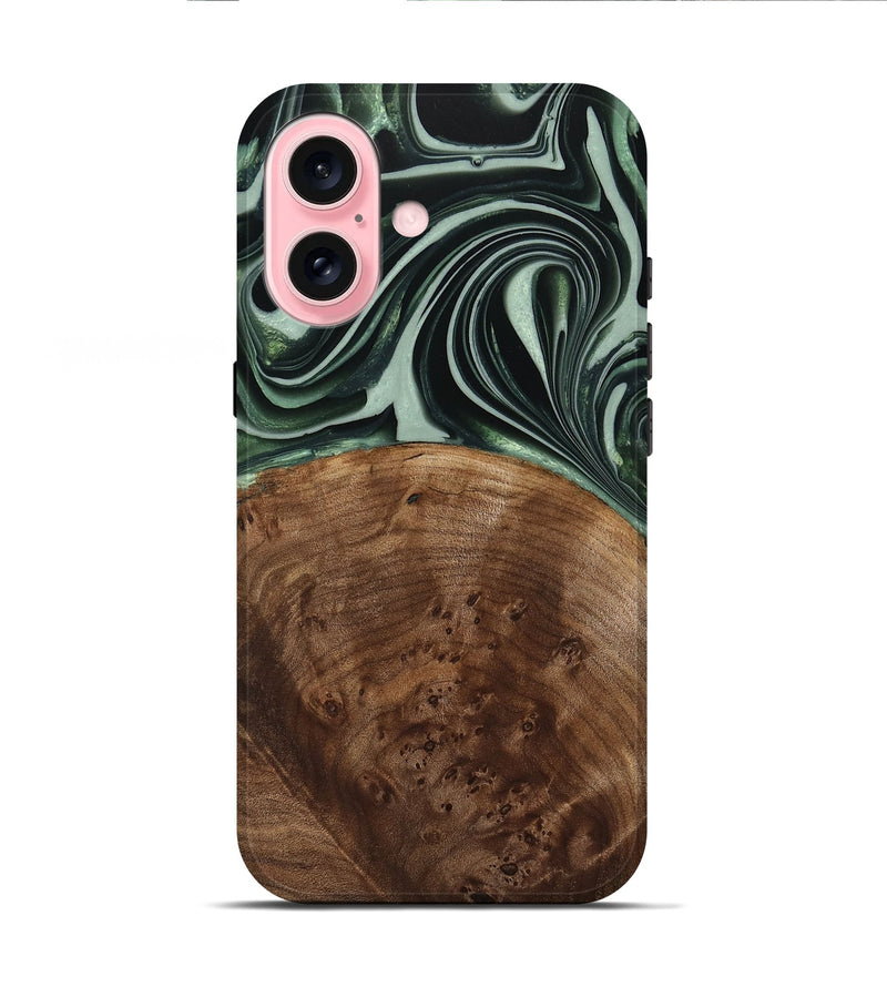 iPhone 16 Wood Live Edge Phone Case - Sivo (Green, 740599)