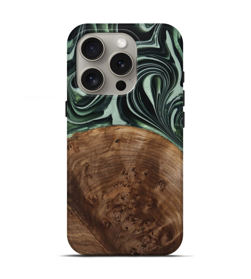 iPhone 16 Pro Wood Live Edge Phone Case - Sivo (Green, 740599)