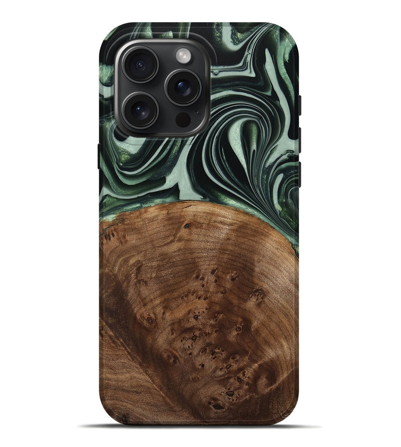 iPhone 16 Pro Max Wood Live Edge Phone Case - Sivo (Green, 740599)