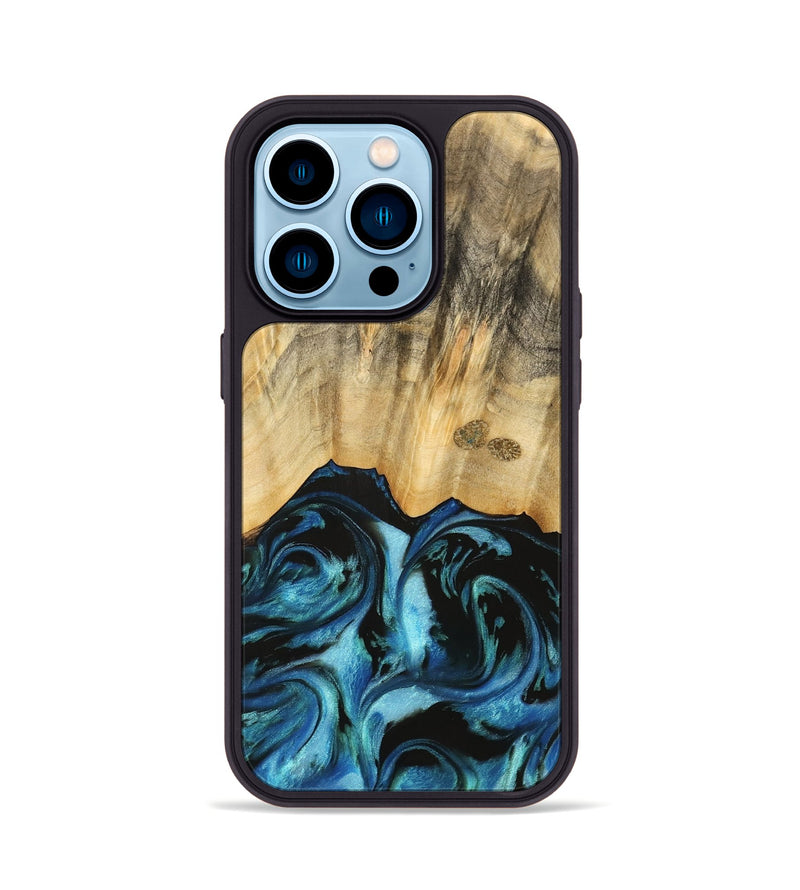 iPhone 14 Pro Wood Phone Case - Brionna (Blue, 740615)