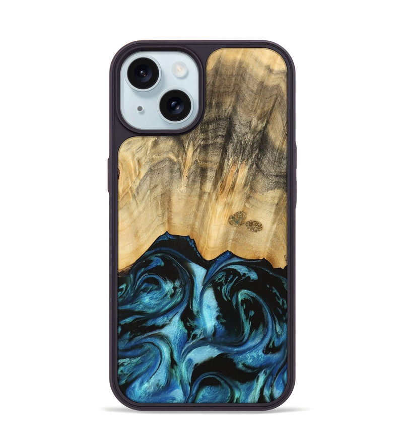 iPhone 15 Wood Phone Case - Brionna (Blue, 740615)