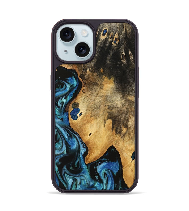 iPhone 15 Wood Phone Case - Vernia (Blue, 740624)