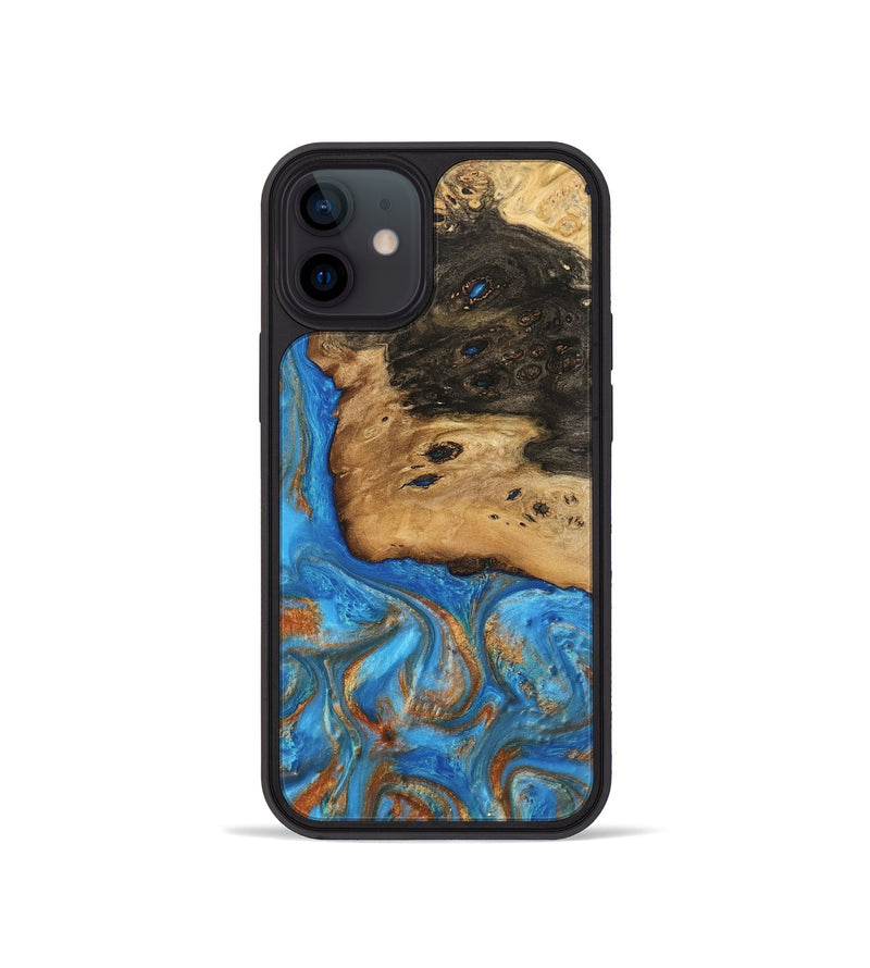 iPhone 12 mini Wood Phone Case - Umaka (Teal & Gold, 740689)