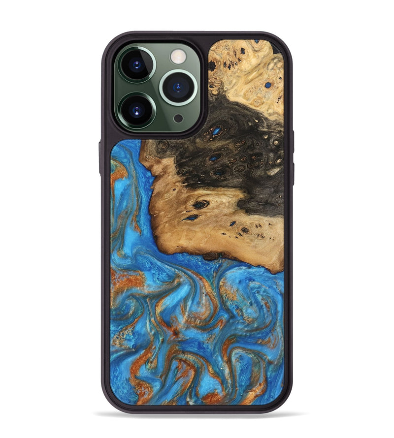 iPhone 13 Pro Max Wood Phone Case - Umaka (Teal & Gold, 740689)