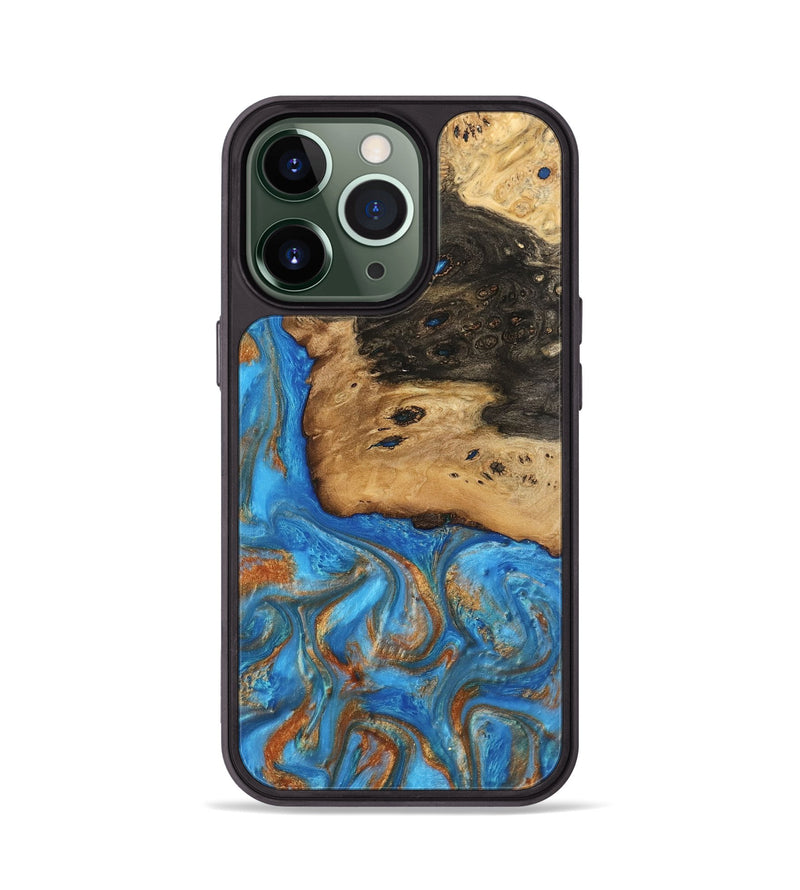 iPhone 13 Pro Wood Phone Case - Umaka (Teal & Gold, 740689)