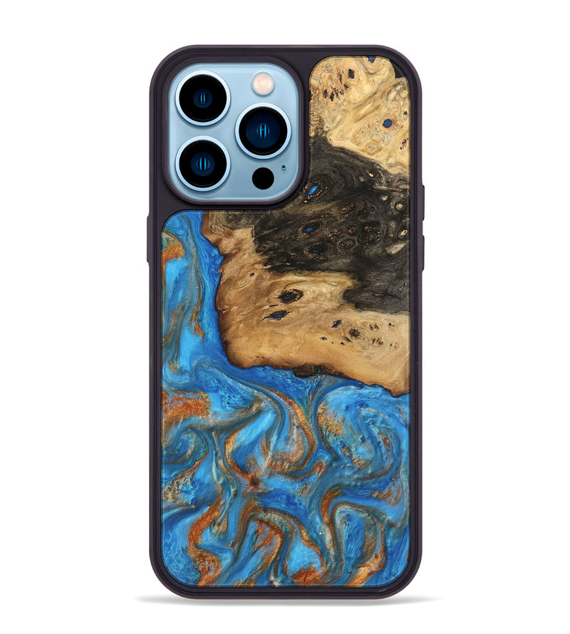 iPhone 14 Pro Max Wood Phone Case - Umaka (Teal & Gold, 740689)