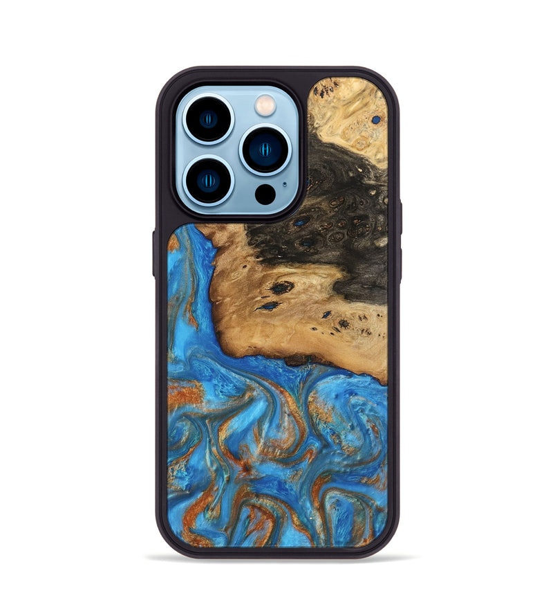 iPhone 14 Pro Wood Phone Case - Umaka (Teal & Gold, 740689)