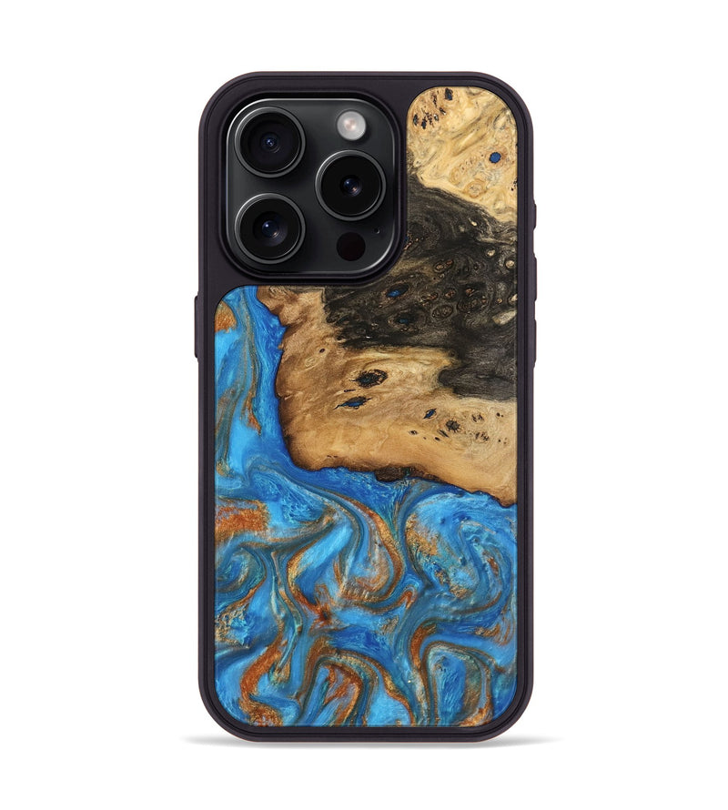 iPhone 15 Pro Wood Phone Case - Umaka (Teal & Gold, 740689)