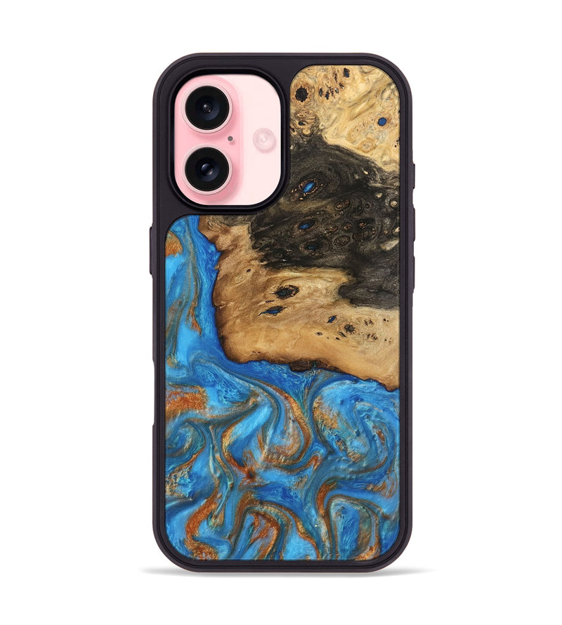 iPhone 16 Wood Phone Case - Umaka (Teal & Gold, 740689)