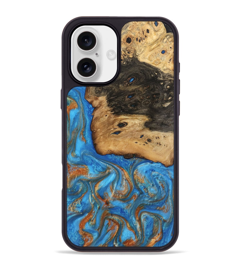 iPhone 16 Plus Wood Phone Case - Umaka (Teal & Gold, 740689)