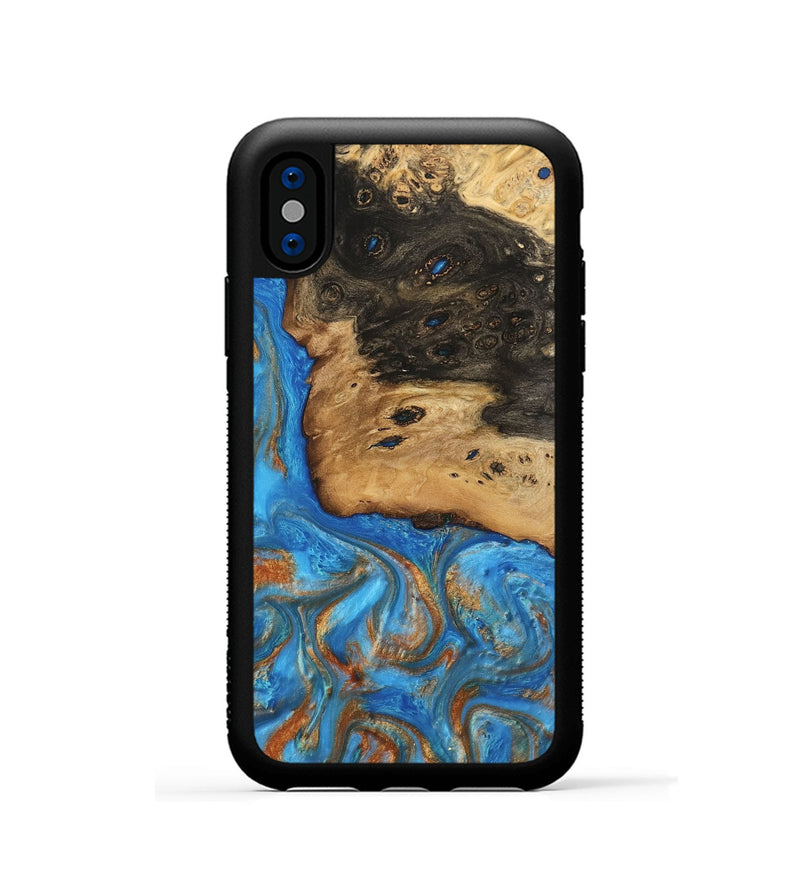 iPhone Xs Wood Phone Case - Umaka (Teal & Gold, 740689)