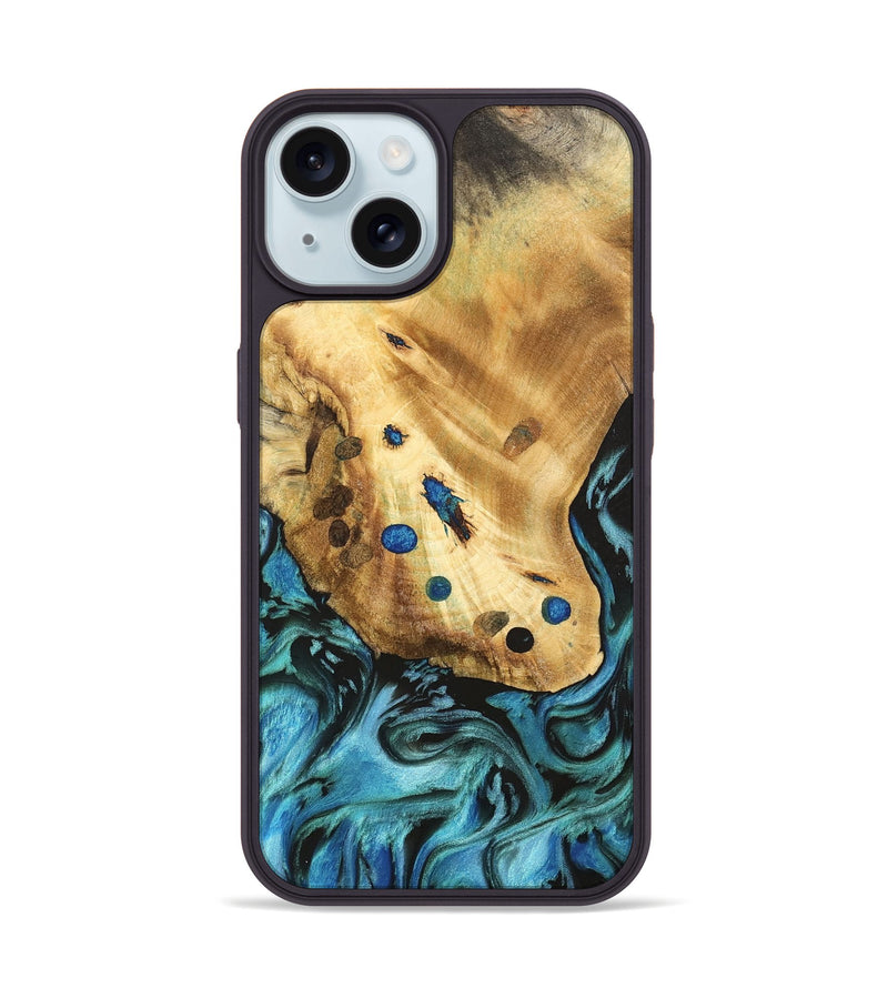 iPhone 15 Wood Phone Case - Tess (Blue, 740691)