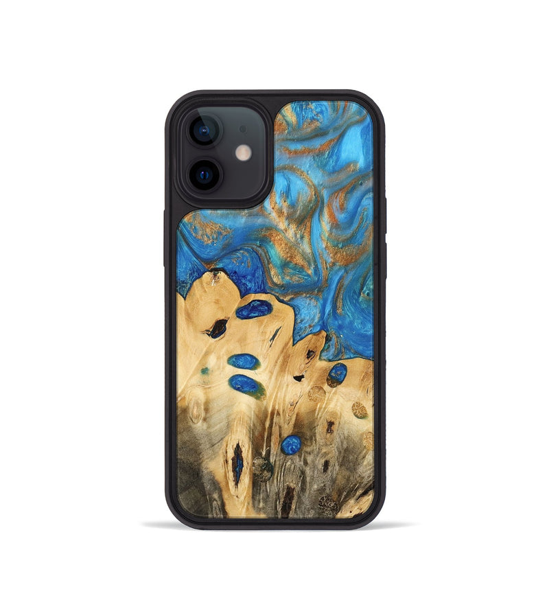 iPhone 12 mini Wood Phone Case - Gustav (Teal & Gold, 740712)