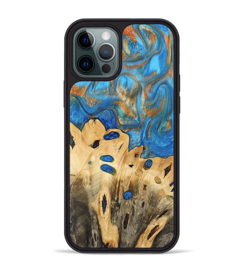 iPhone 12 Pro Max Wood Phone Case - Gustav (Teal & Gold, 740712)