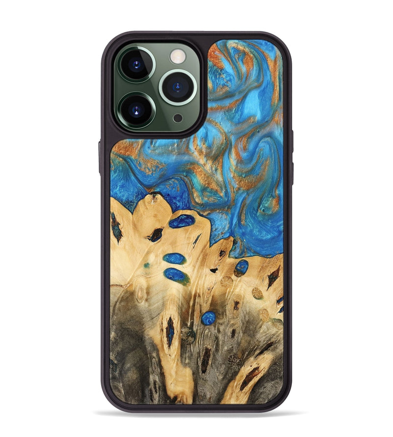 iPhone 13 Pro Max Wood Phone Case - Gustav (Teal & Gold, 740712)