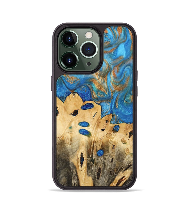 iPhone 13 Pro Wood Phone Case - Gustav (Teal & Gold, 740712)