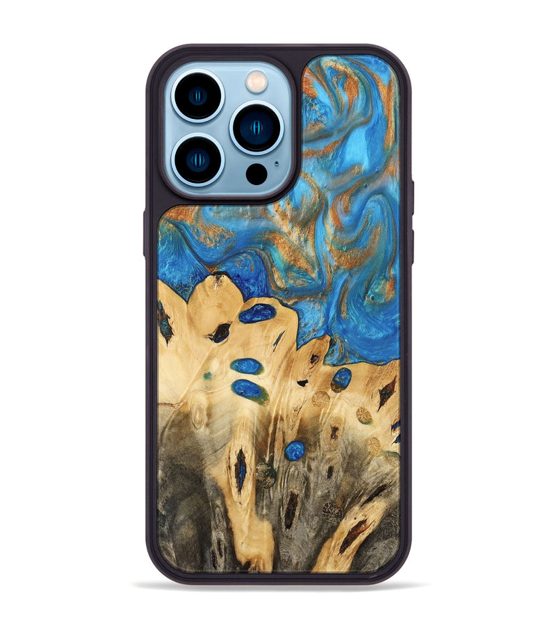 iPhone 14 Pro Max Wood Phone Case - Gustav (Teal & Gold, 740712)