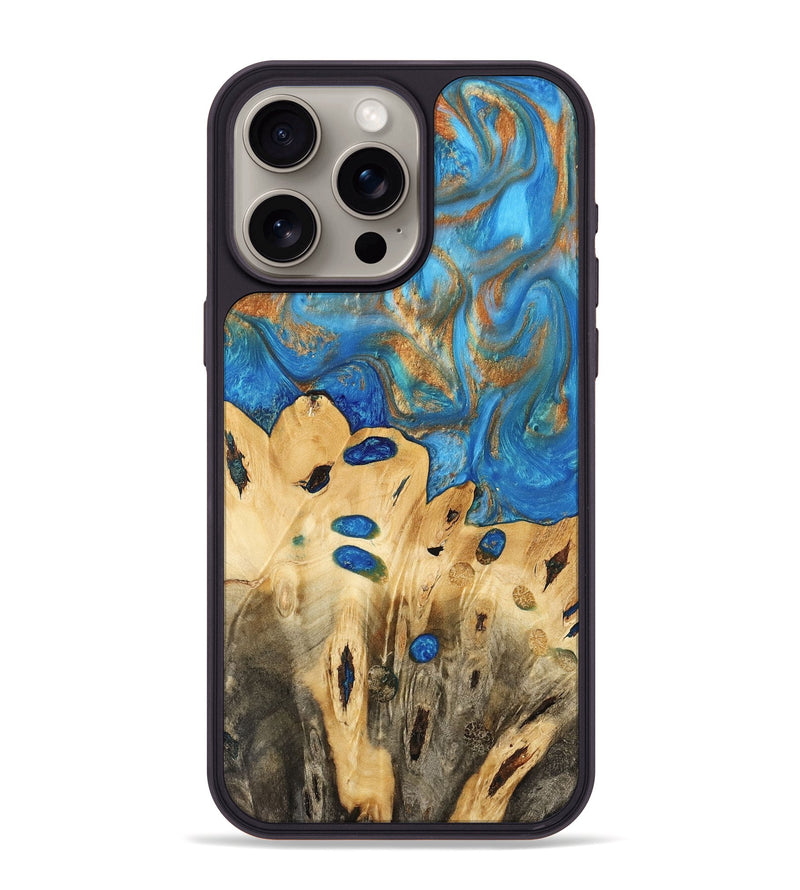 iPhone 15 Pro Max Wood Phone Case - Gustav (Teal & Gold, 740712)