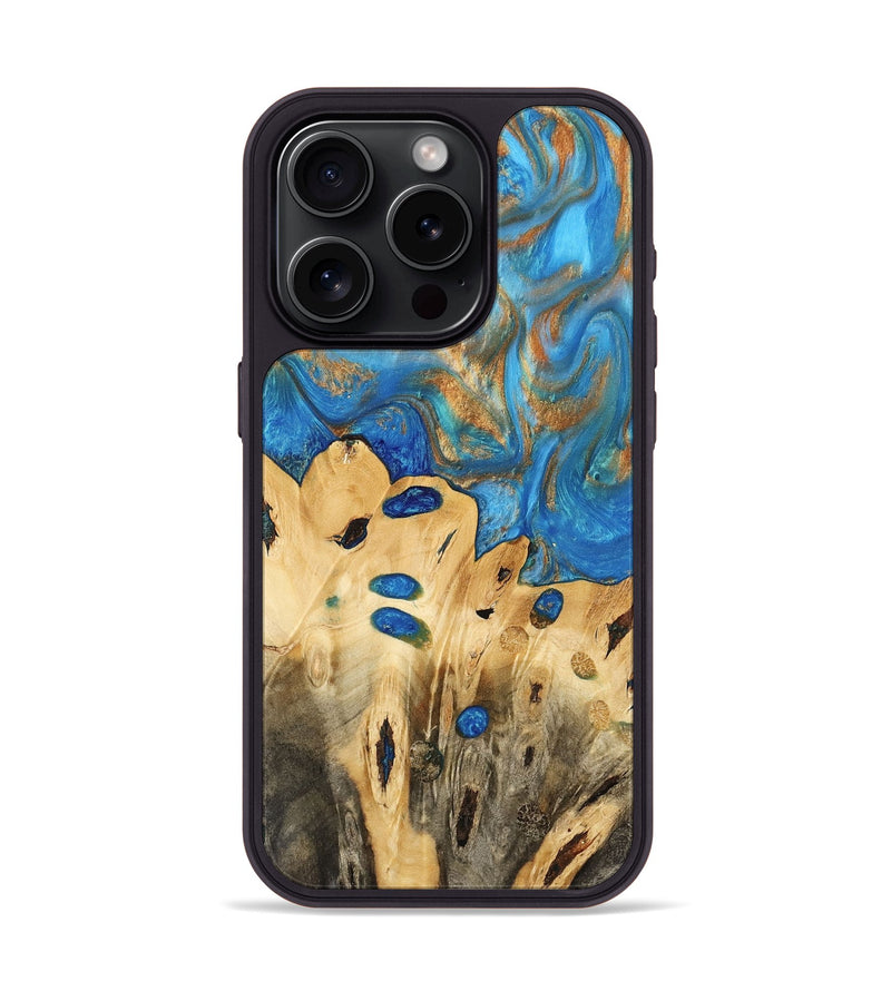 iPhone 15 Pro Wood Phone Case - Gustav (Teal & Gold, 740712)