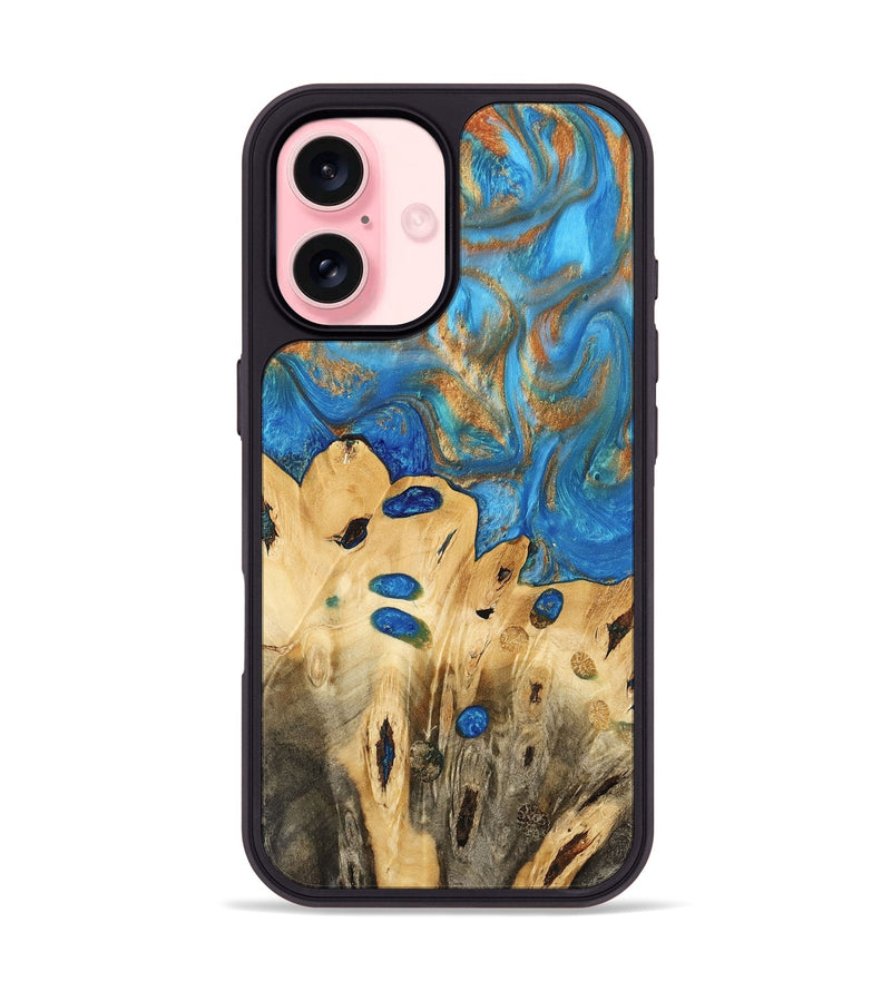 iPhone 16 Wood Phone Case - Gustav (Teal & Gold, 740712)