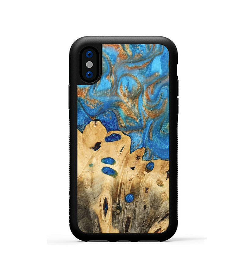 iPhone Xs Wood Phone Case - Gustav (Teal & Gold, 740712)