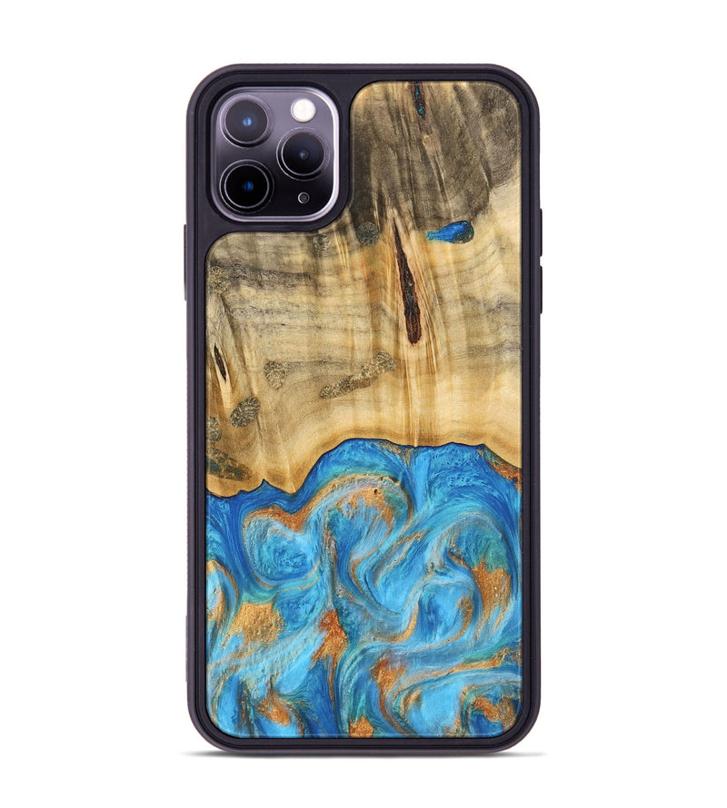 iPhone 11 Pro Max Wood Phone Case - Emaline (Teal & Gold, 740727)