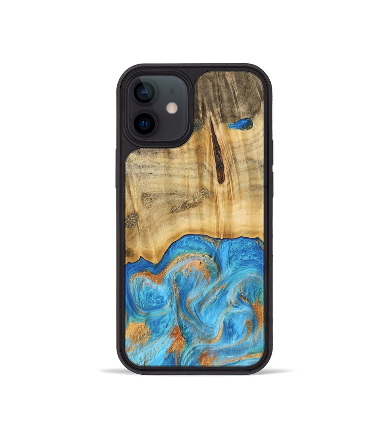 iPhone 12 mini Wood Phone Case - Emaline (Teal & Gold, 740727)