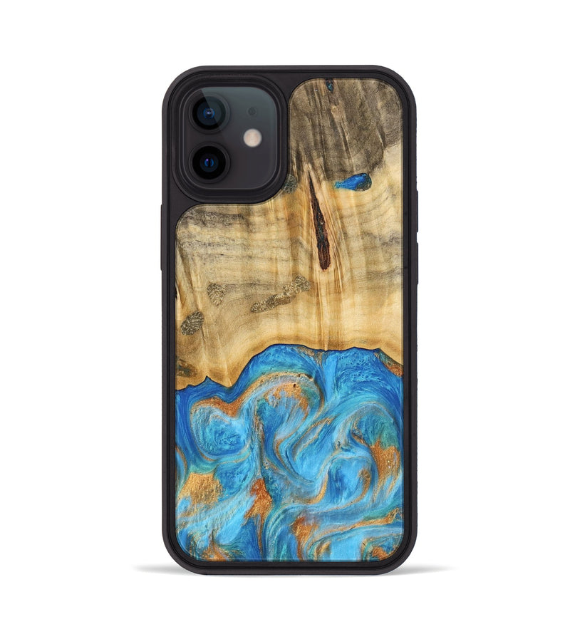 iPhone 12 Wood Phone Case - Emaline (Teal & Gold, 740727)