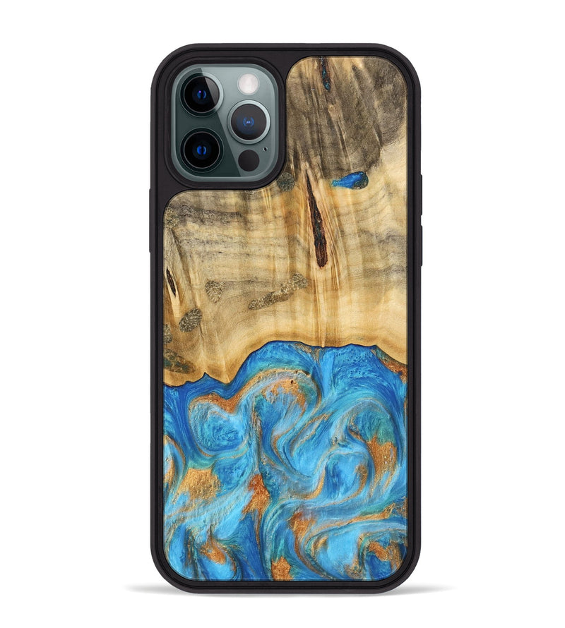 iPhone 12 Pro Max Wood Phone Case - Emaline (Teal & Gold, 740727)