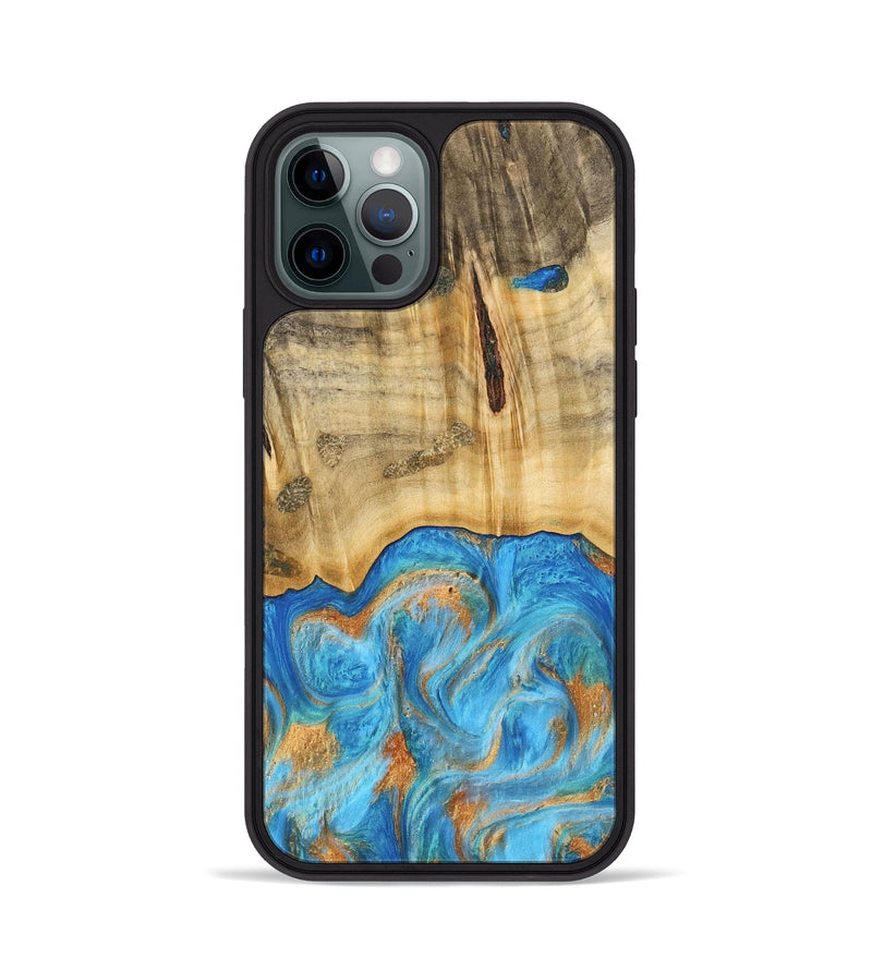 iPhone 12 Pro Wood Phone Case - Emaline (Teal & Gold, 740727)