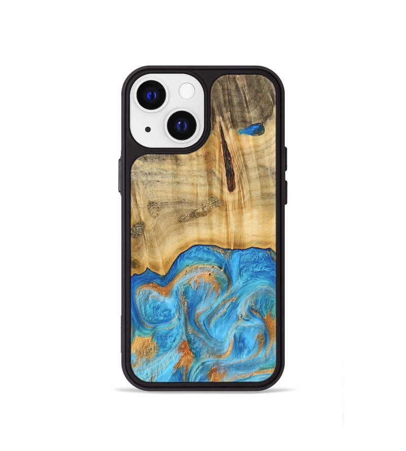 iPhone 13 mini Wood Phone Case - Emaline (Teal & Gold, 740727)