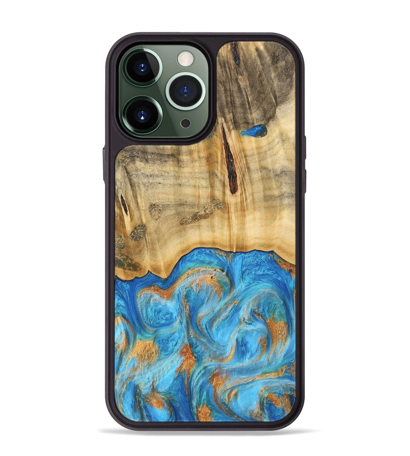 iPhone 13 Pro Max Wood Phone Case - Emaline (Teal & Gold, 740727)