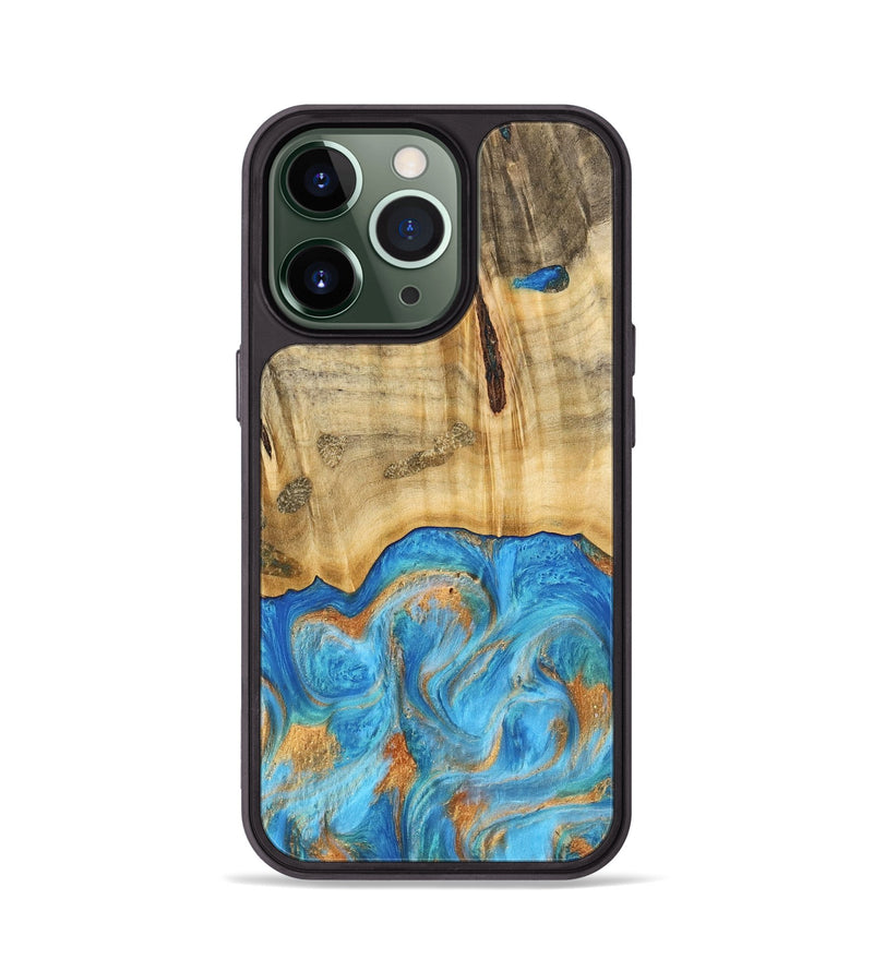 iPhone 13 Pro Wood Phone Case - Emaline (Teal & Gold, 740727)