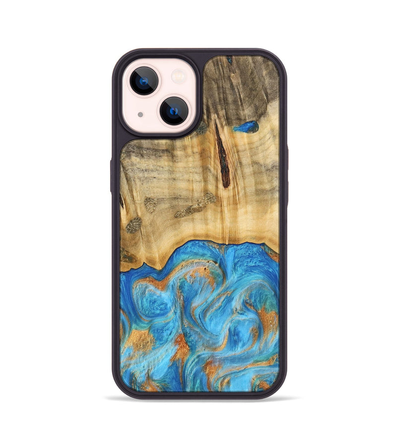 iPhone 14 Wood Phone Case - Emaline (Teal & Gold, 740727)