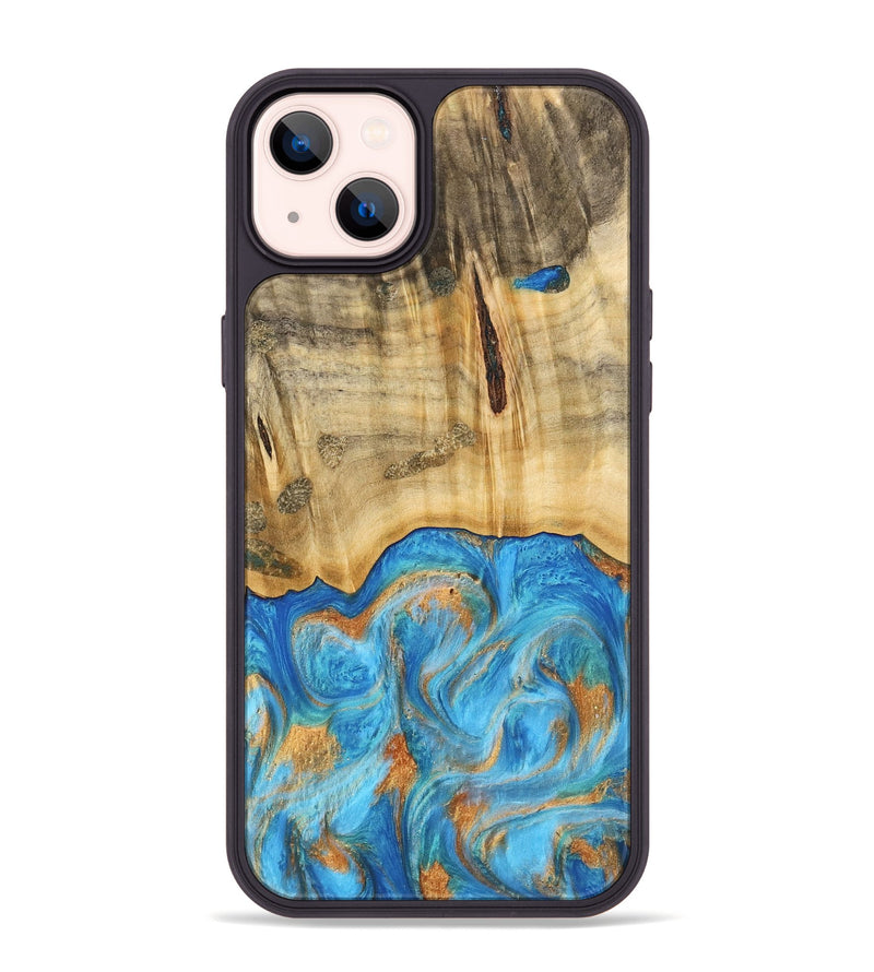 iPhone 14 Plus Wood Phone Case - Emaline (Teal & Gold, 740727)