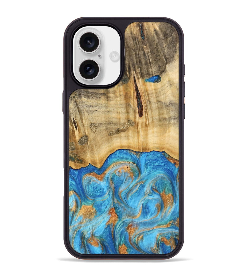 iPhone 16 Plus Wood Phone Case - Emaline (Teal & Gold, 740727)